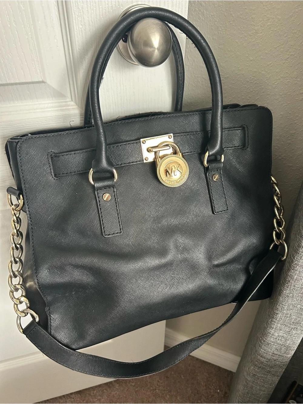 Michael is Kors Black Saffiano Leather Tote with Gold Hardware